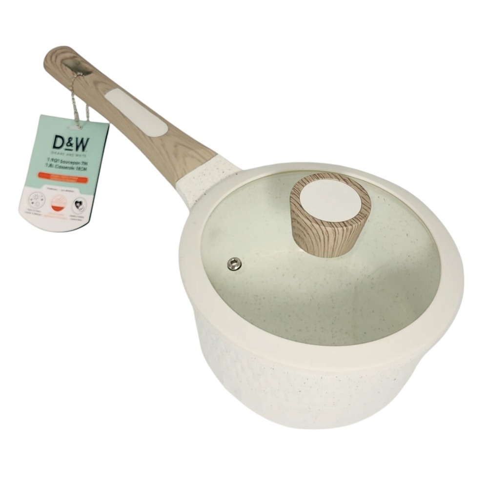 D&W Deane And White Cookware Ceramic Coated 7" Saucepan Casserole Lid 1.9Q Cream